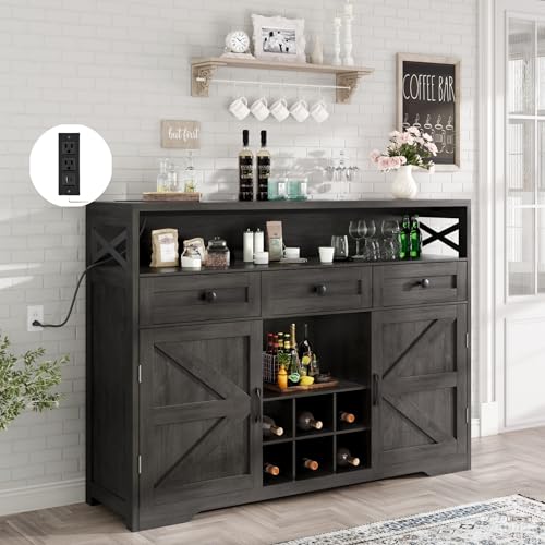 White 55" Wood Sideboard Buffet Cabinet with Drawers and Doors Y850291