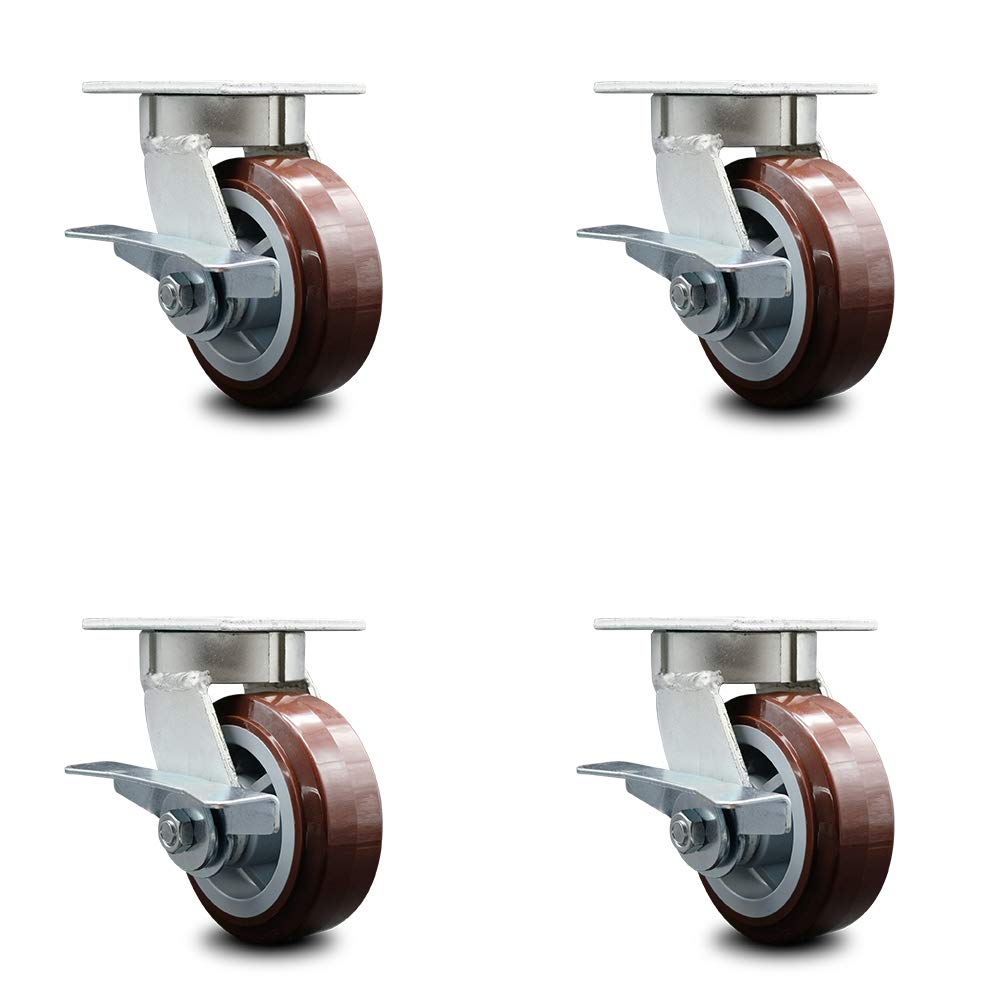 Swivel Top Plate Caster with 4 x 2 Maroon Wheel & Side Lock Brake Y317618