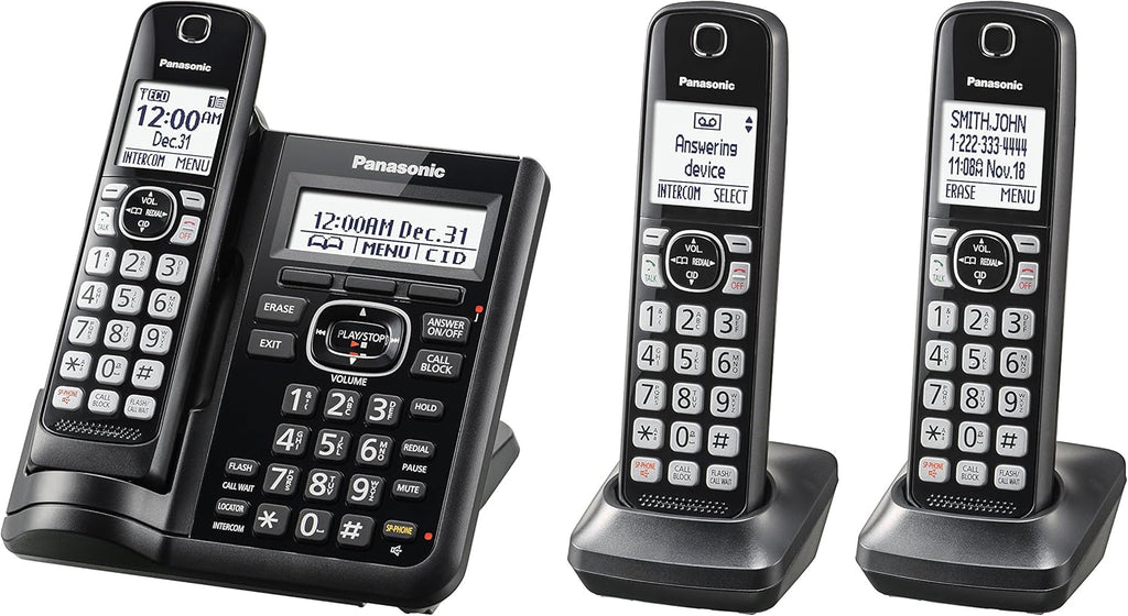 Black/Silver Trim 5 Handsets Cordless Phone System E197126