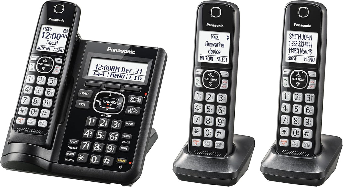 Black/Silver Trim 5 Handsets Cordless Phone System E197126