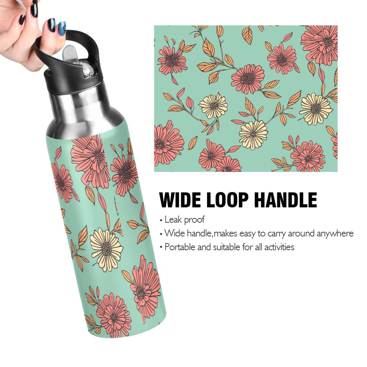 20 oz Insulated Stainless Steel Water Bottle with Straw Lid V668