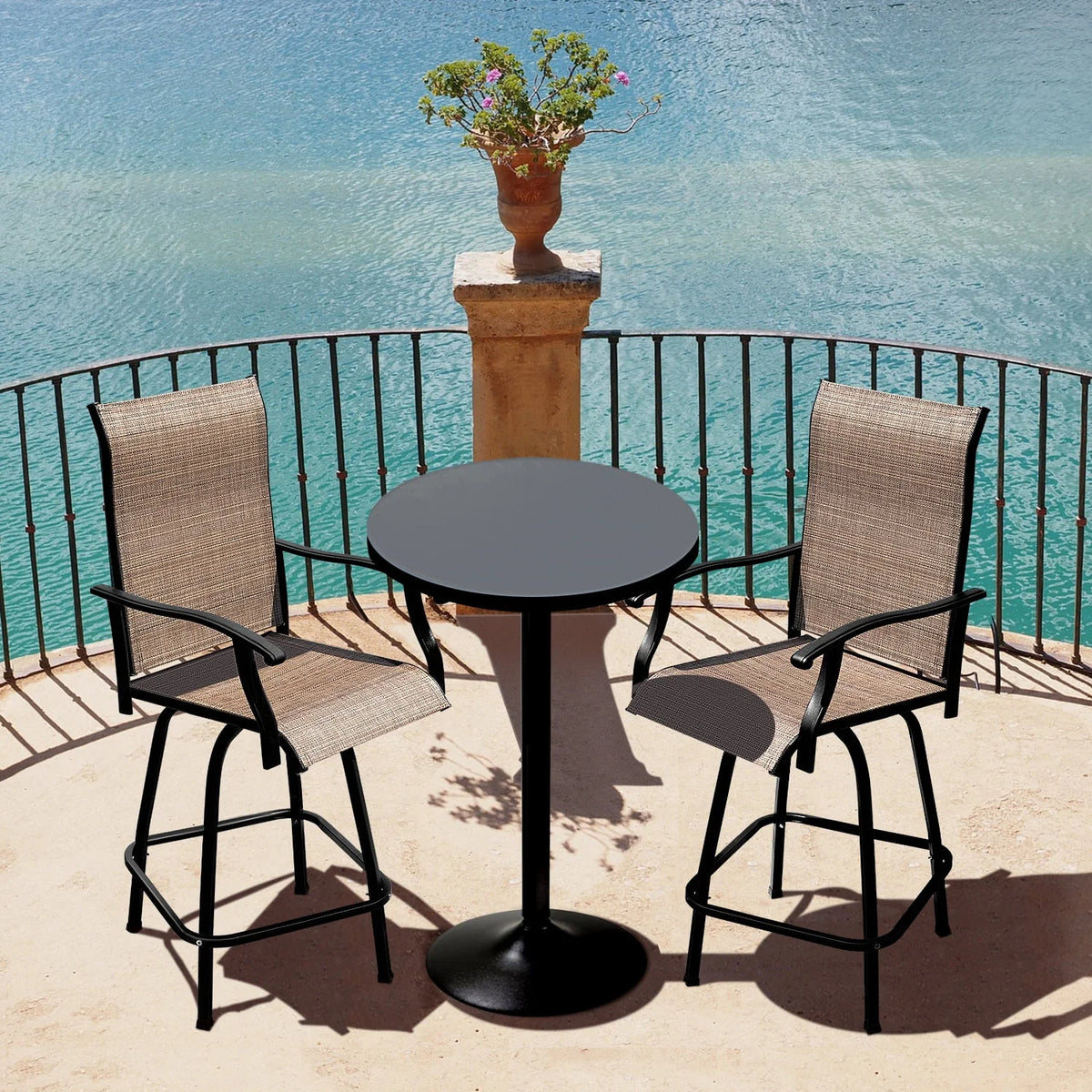 Tan Metal Bistro Chair and Table Set of Three Y349