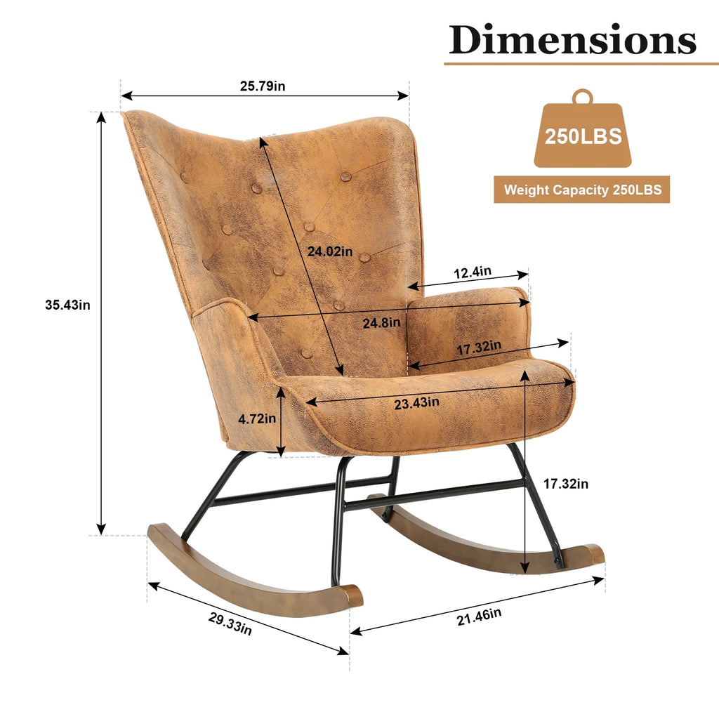 Brown Polyester Rocking Chair with Wooden Base O951294