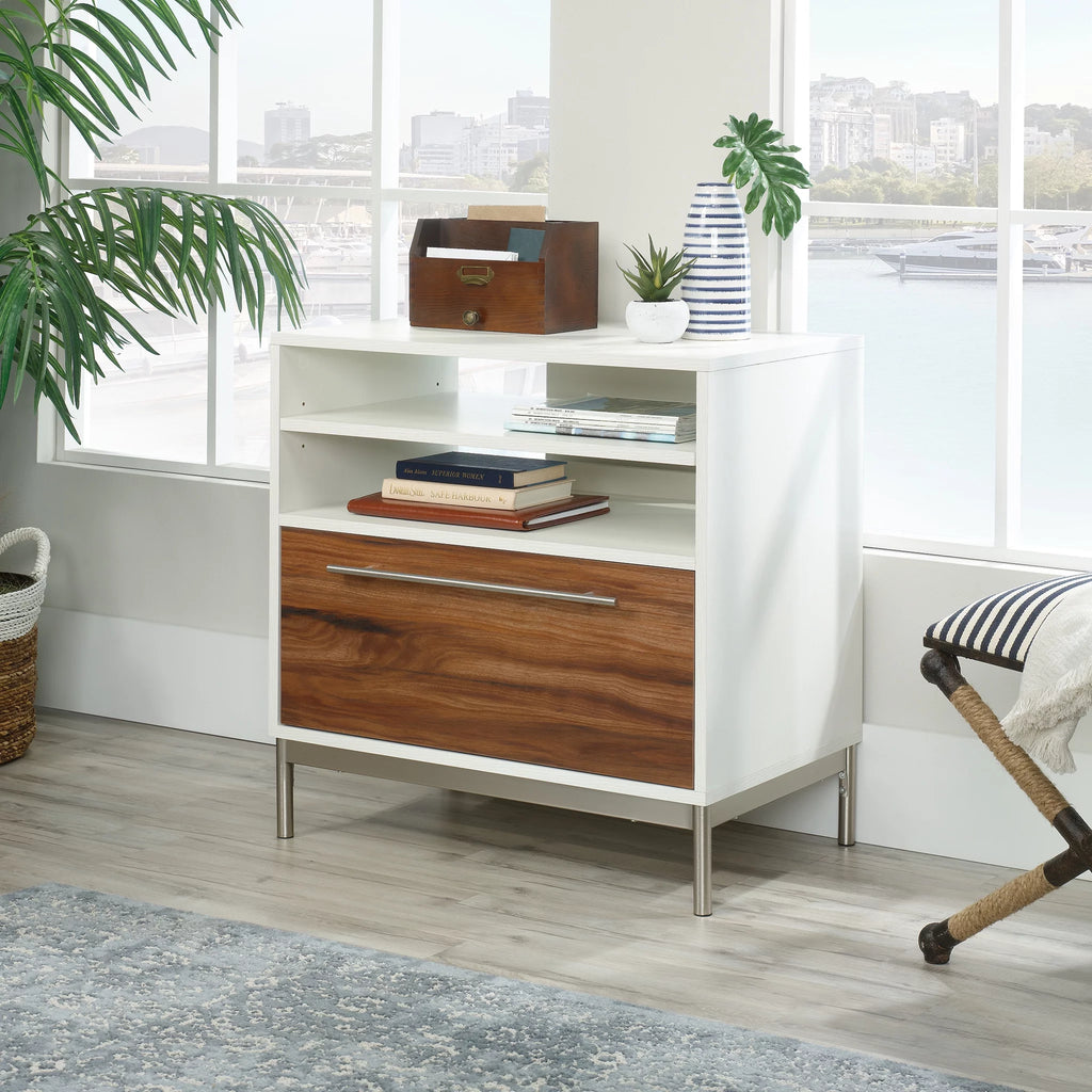 Pearl Oak Finish Lateral File Cabinet with Open Storage U23173