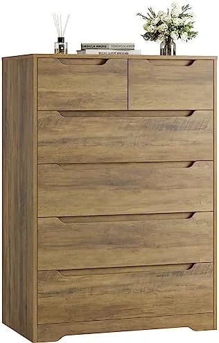 Modern 6 Drawer Wood Dresser with Cut-Out Handles H476