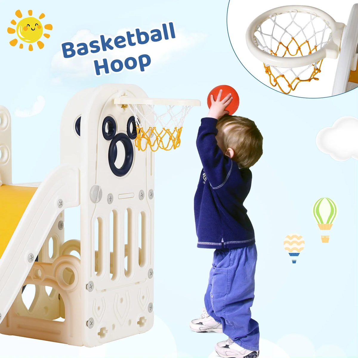 Plastic Toddler Slide with Basketball Hoop Y674414