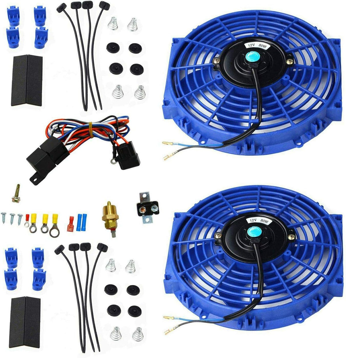7" 12V Electric Radiator Cooling Fan with 3/8" Probe Thermostat Switch Kit Black (pack of 2) S288200
