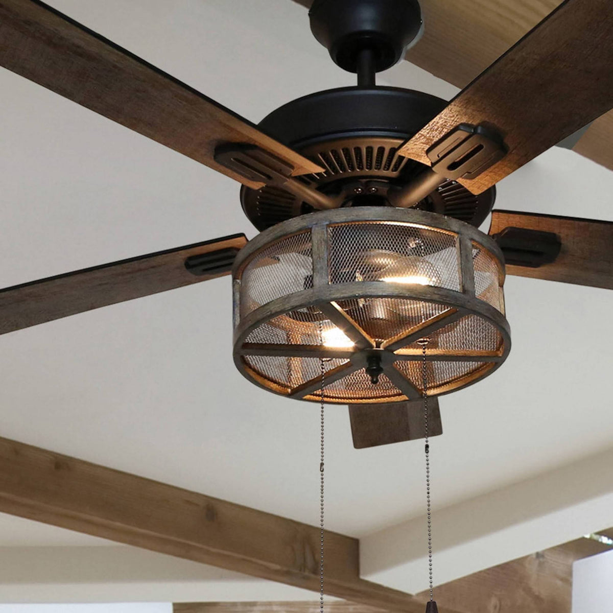 52x22 LED 5-Blade Woodgrain Caged Farmhouse Lighted Ceiling Fan Z762