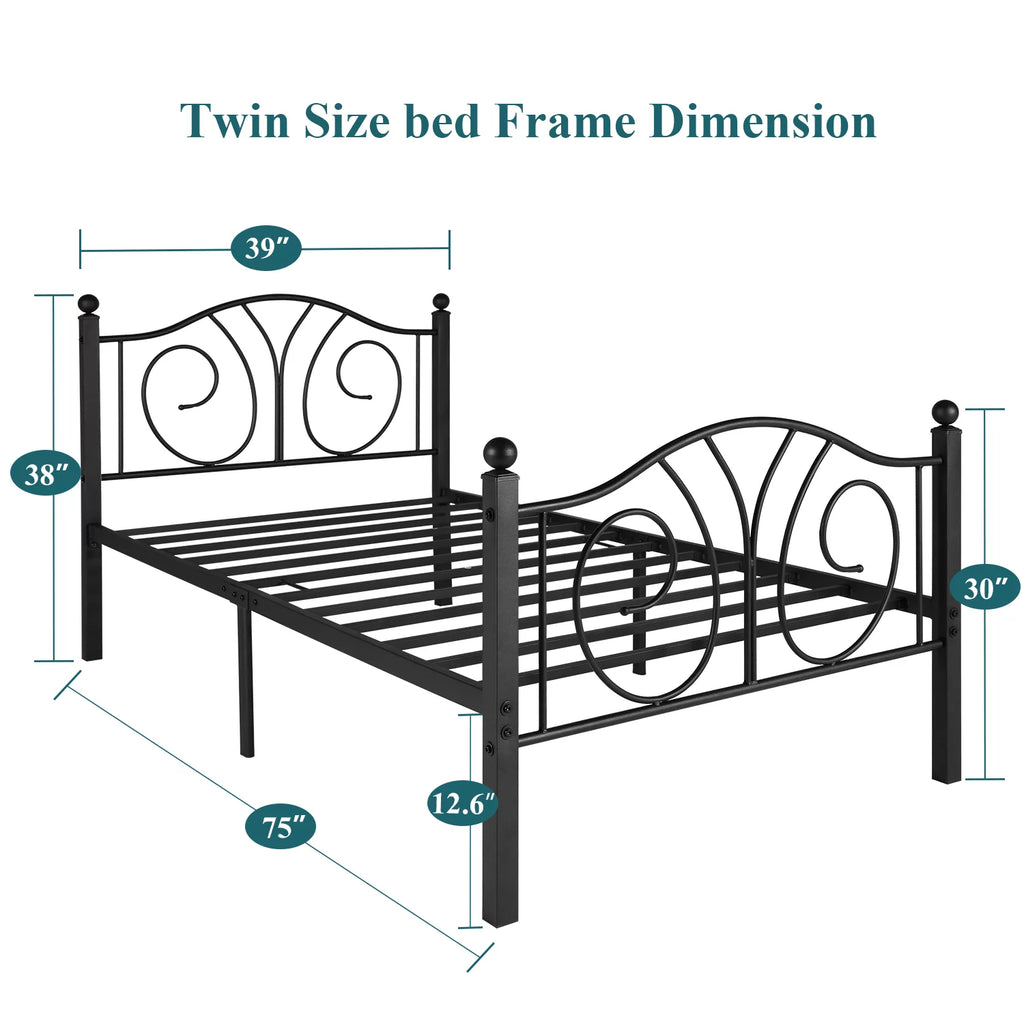 Twin Metal Platform Bed with Headboard and Footboard F5495