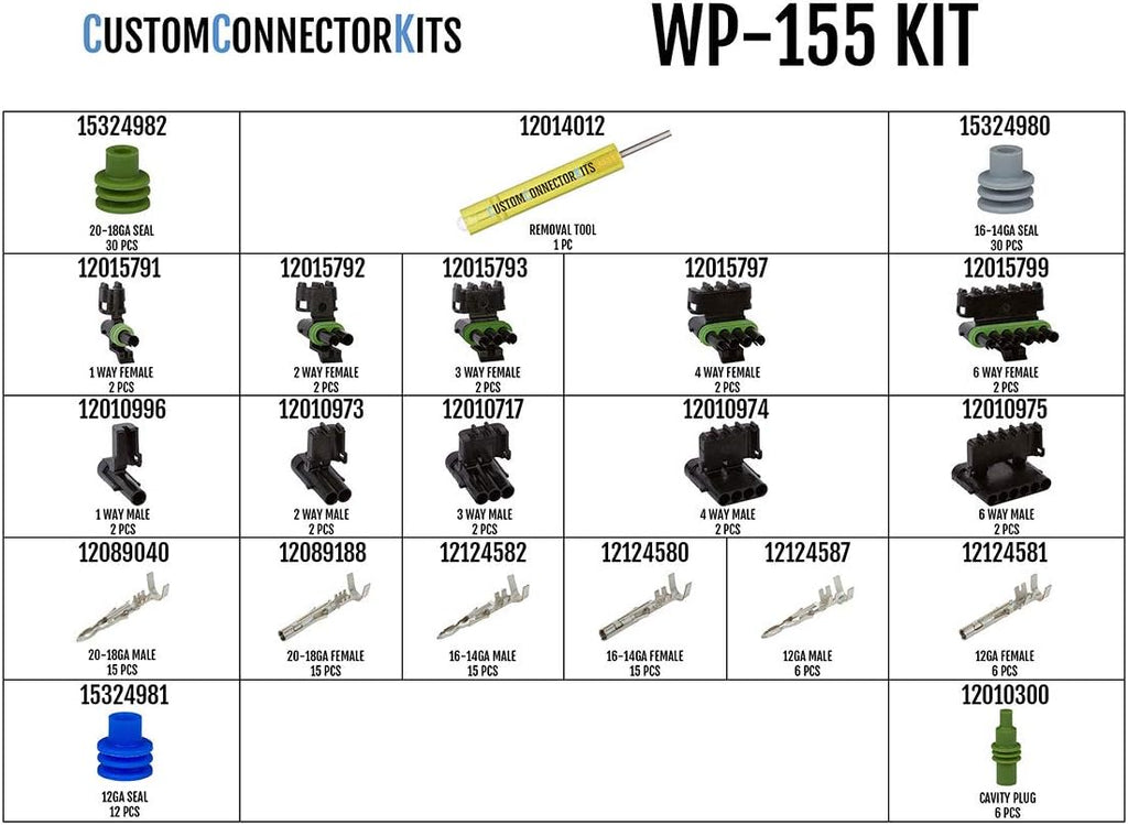 155 Piece Sealed Weatherproof Automotive Electrical Connector Kit with Crimp Tool O891180