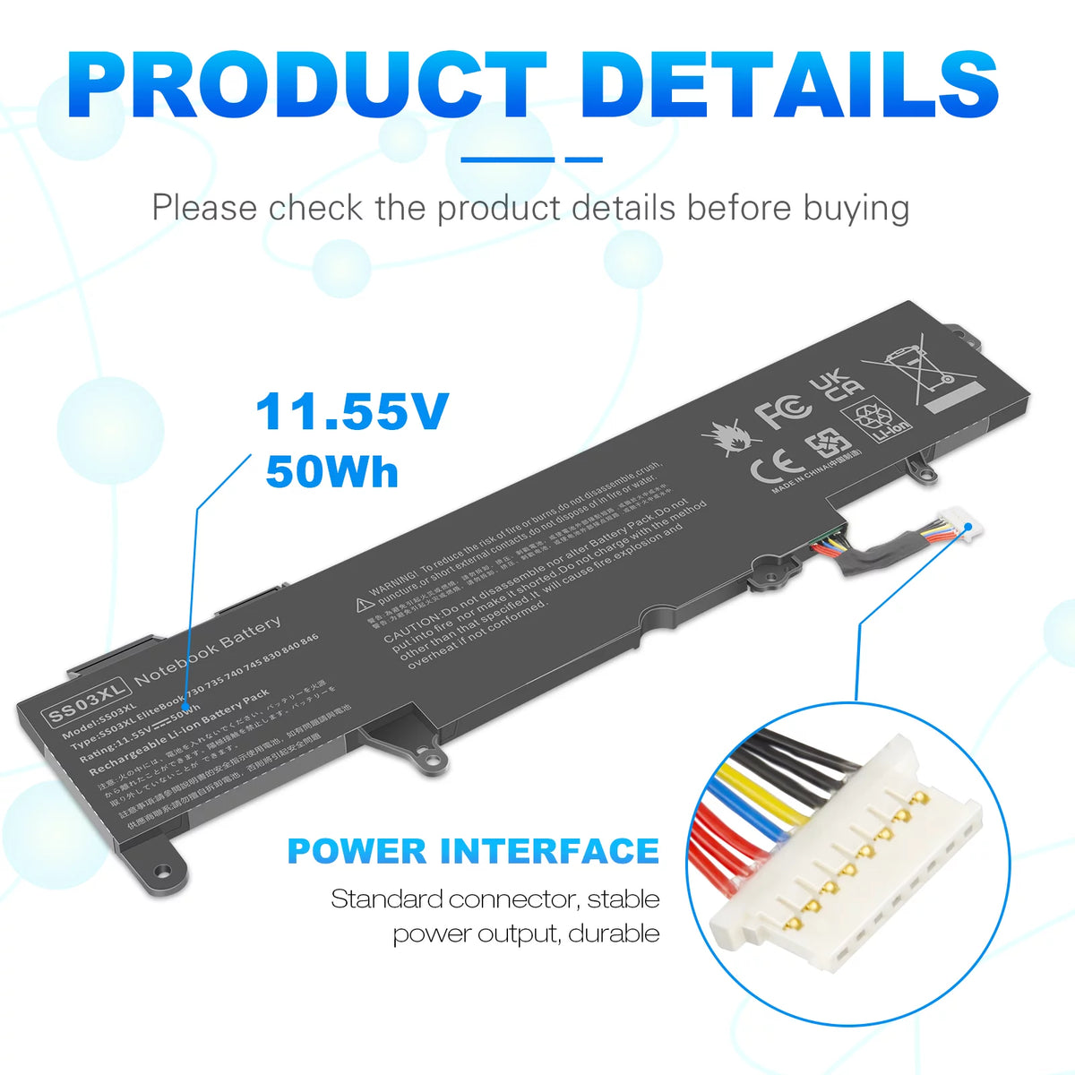 Battery for Hp EliteBook 735 740 745 830 836 840 U554351