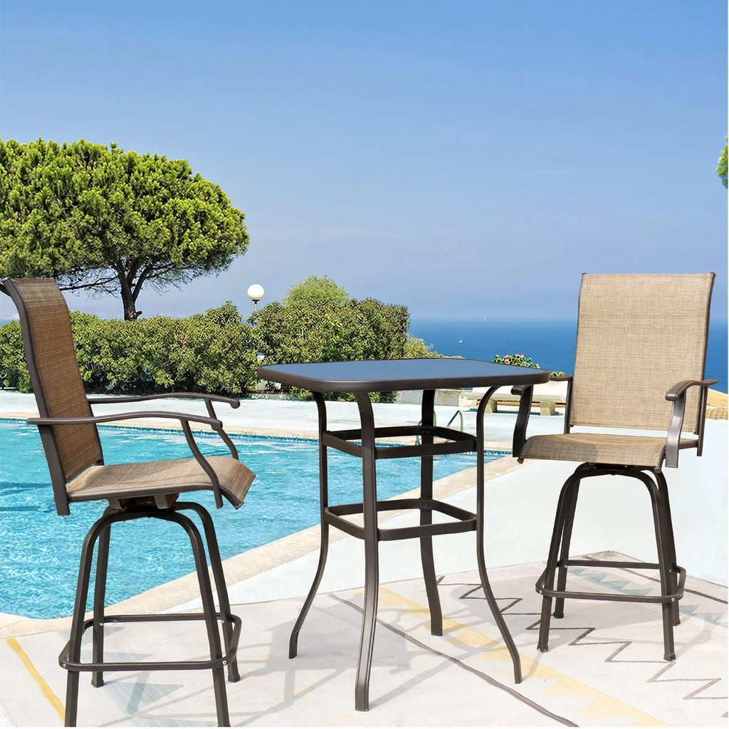 Tan Metal Bistro Chair and Table Set of Three Y349