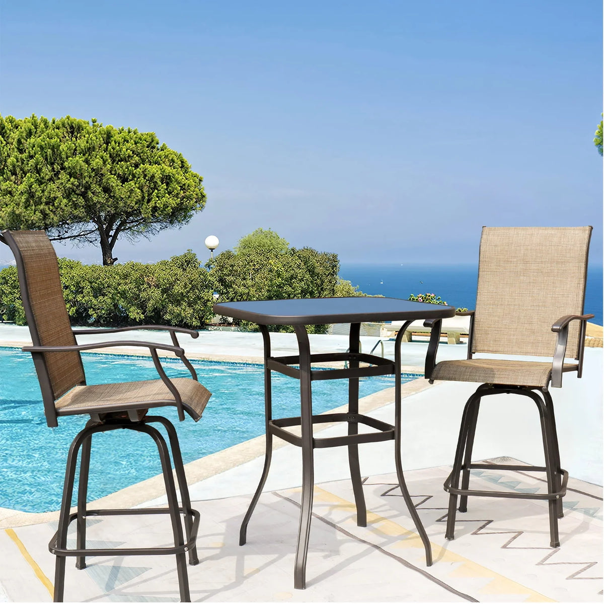 Tan Metal Bistro Chair and Table Set of Three Y349