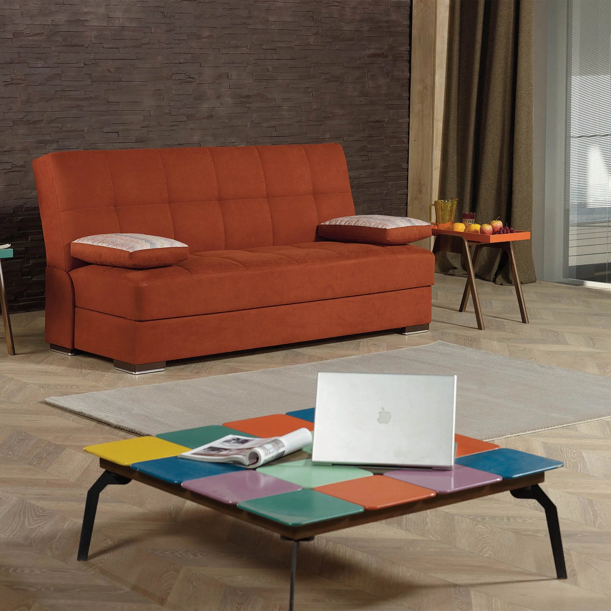 Orange Chenille Sofa Bed with Storage E273287