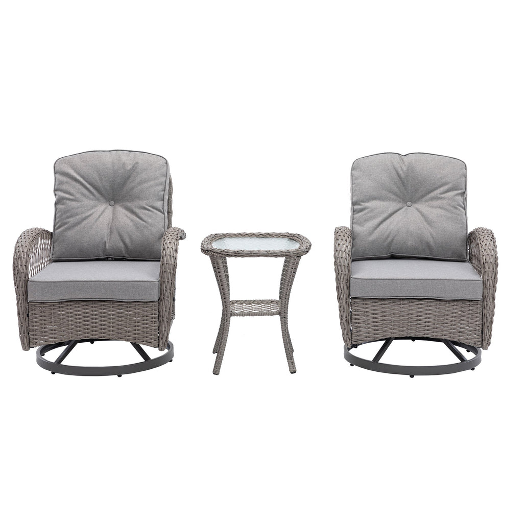 3 Pc Outdoor Swivel Rocker Patio Chairs - Gray R3514