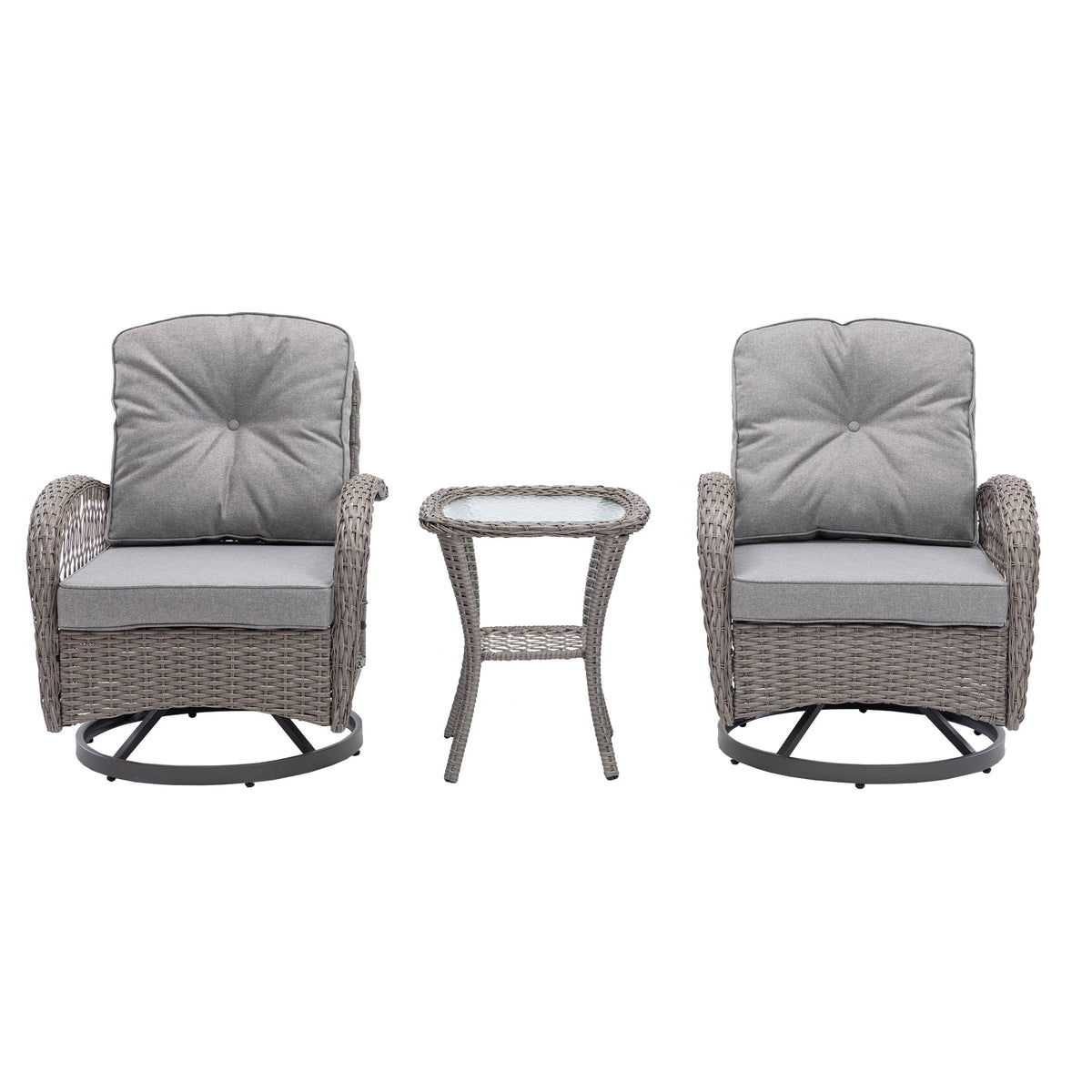 3 Pc Outdoor Swivel Rocker Patio Chairs - Gray R3514