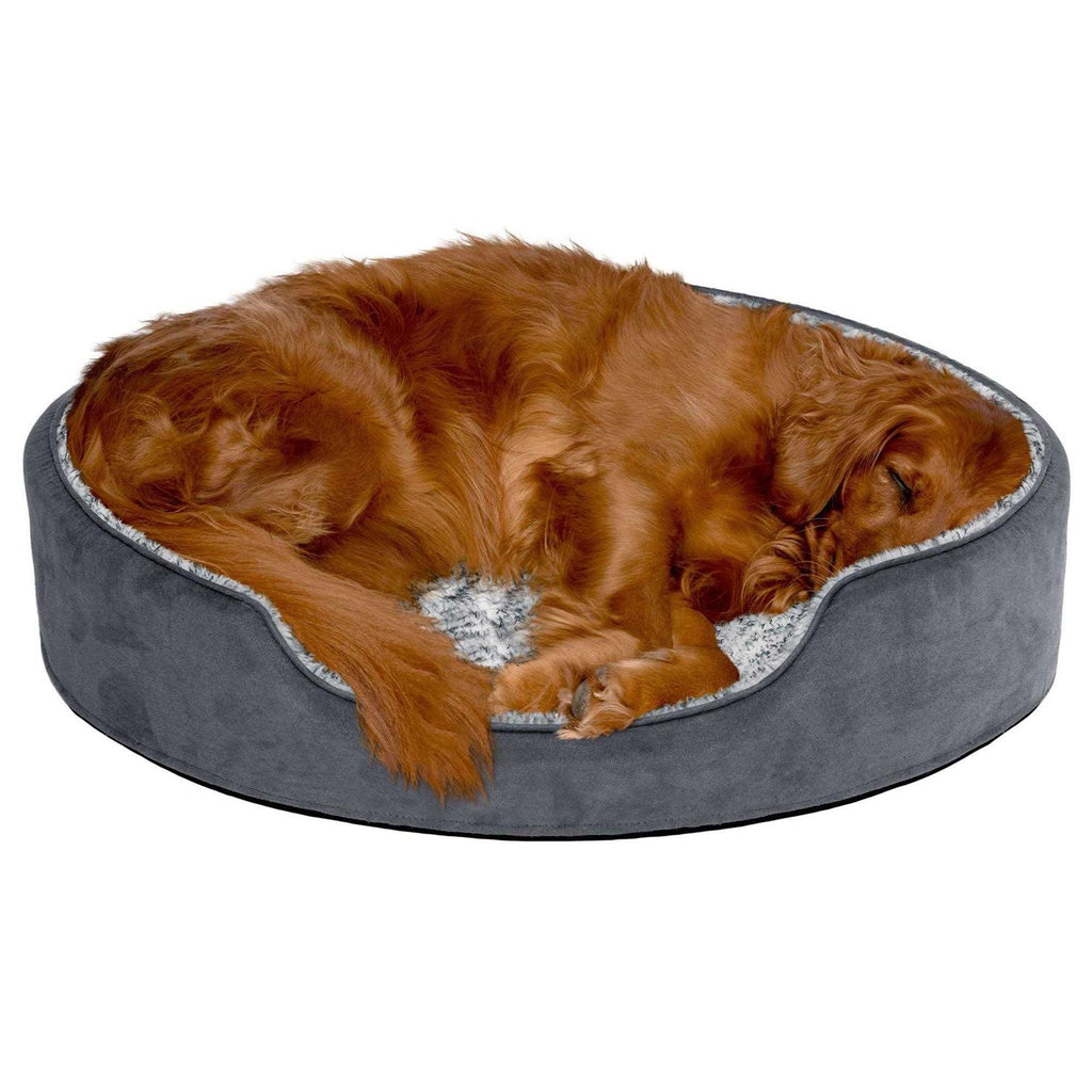 Two-Tone Fur & Suede Oval Dog Bed G32956