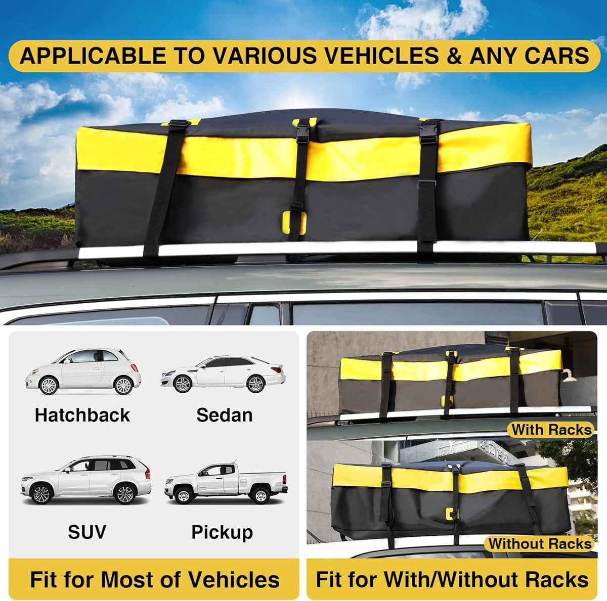 15 Cubic Feet Waterproof Rooftop Cargo Carrier with Anti-Slip Mat B9547