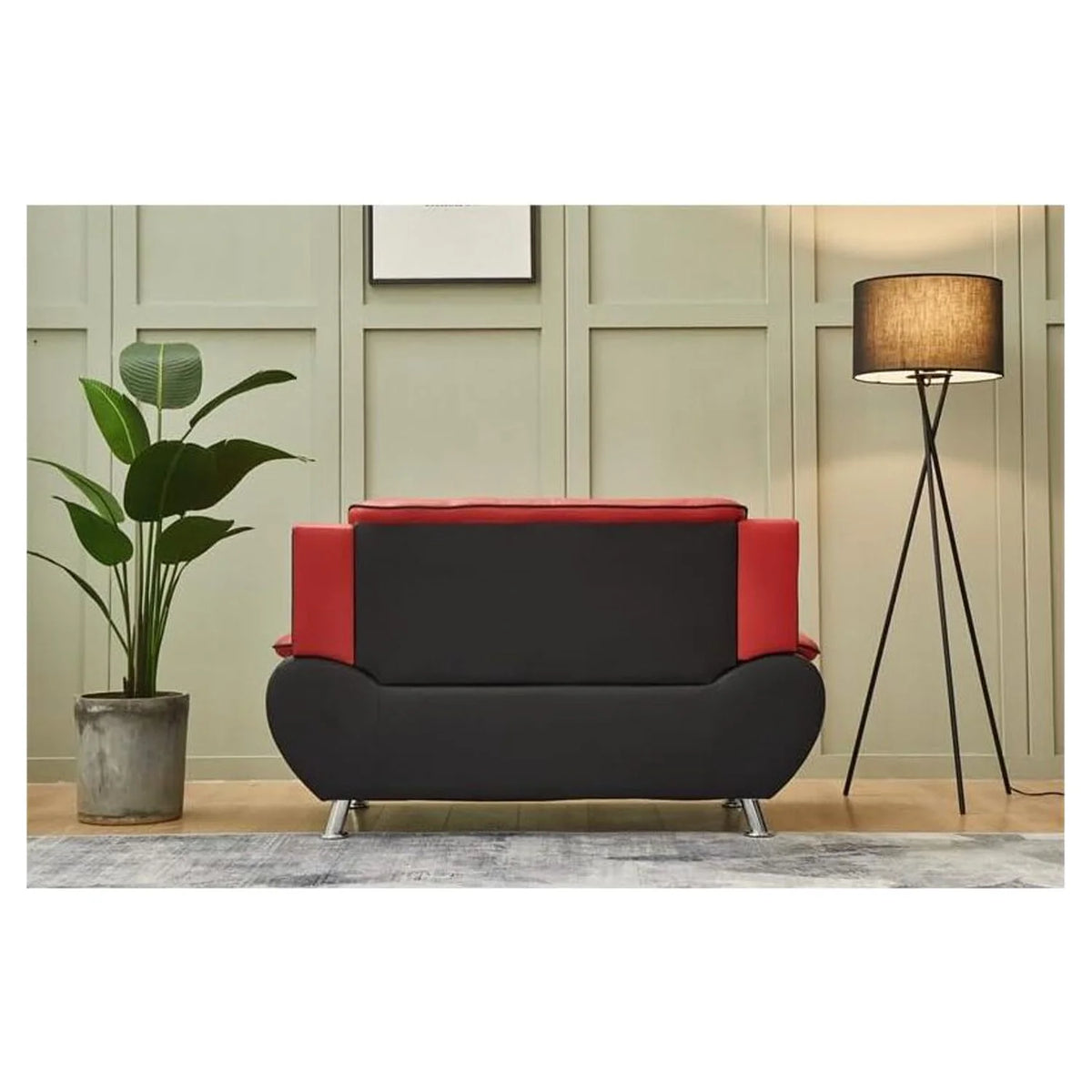 Black Red Faux Leather Loveseat T956690