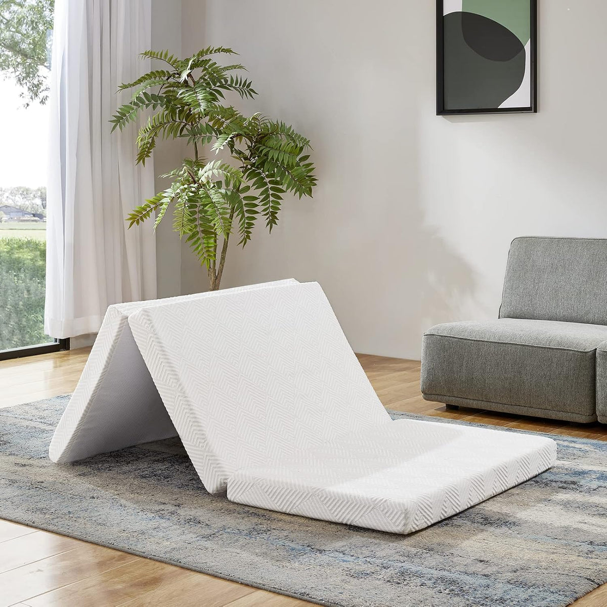 Twin 4 Inch Trifold Gel Memory Foam Mattress Topper with Breathable Cover U3294