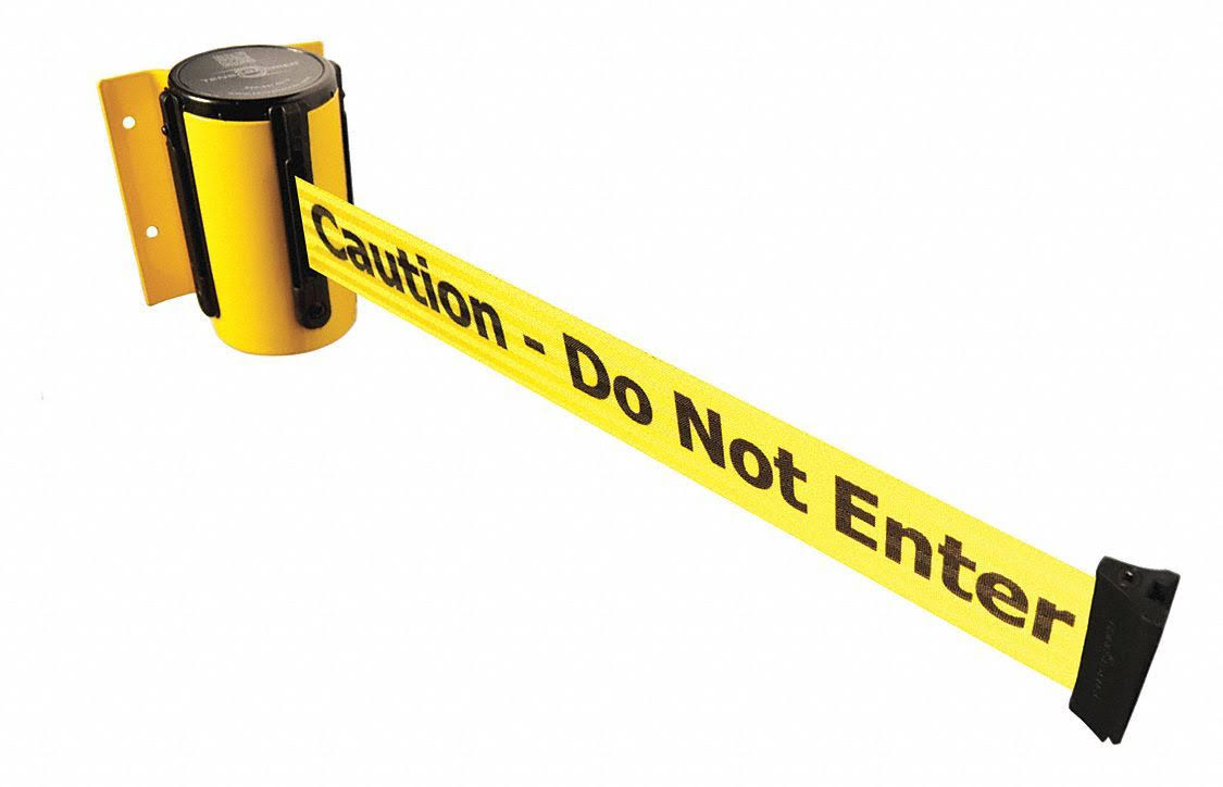Retractable Belt Barrier with Yellow Belt and Black Writing V5289