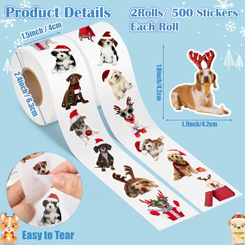 Christmas Dog Sticker Rolls 1000Pcs Vinyl Stickers A829