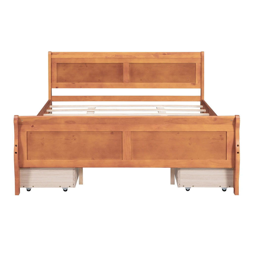 Queen Size Wood Platform Bed Frame with 4 Storage Drawers W961057