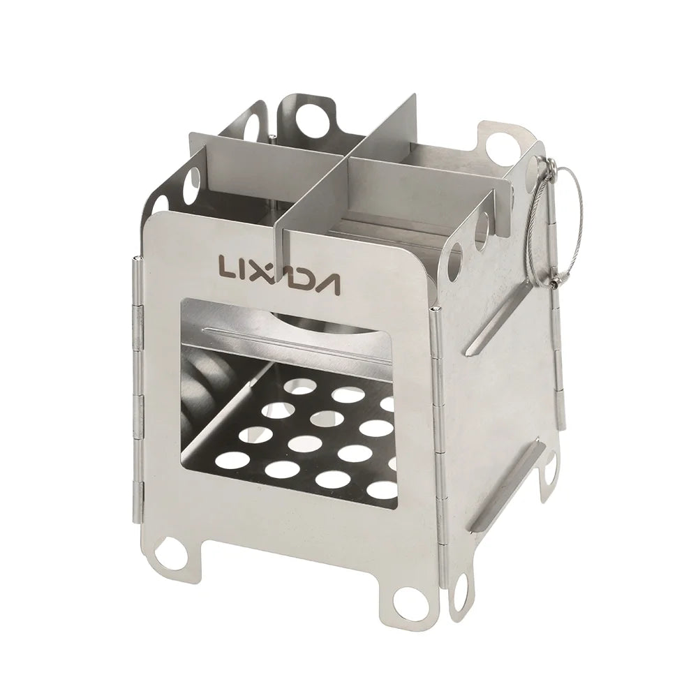 Portable Stainless Steel Folding Wood Pocket Camping Cooking Stove E206