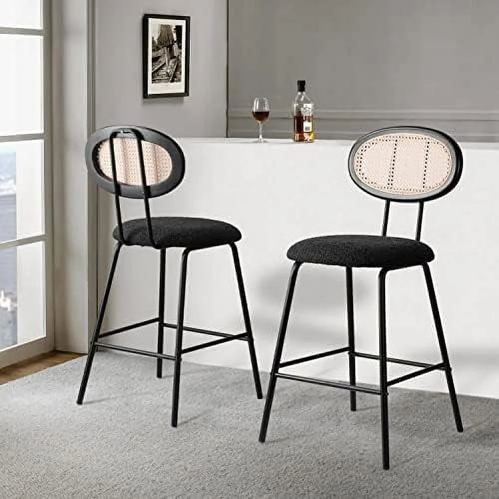 White Boucle Upholstered Barstools with Metal Legs D917578
