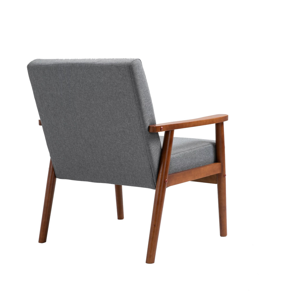 Mid-century Modern Solid Wood Brown Faux Leather Armchair C217843