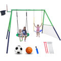 Swing Set with 32in Saucer Swing, EVA Swing Seat, Kids Basketball Hoop, Soccer Net, 440lbs Heavy Duty Anti-Rust Steel A-Frame F59322