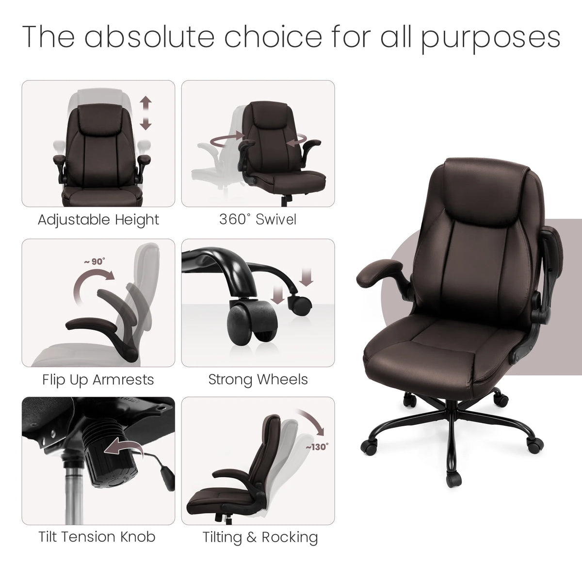 Brown Ergonomic PU Leather Office Chair K20164