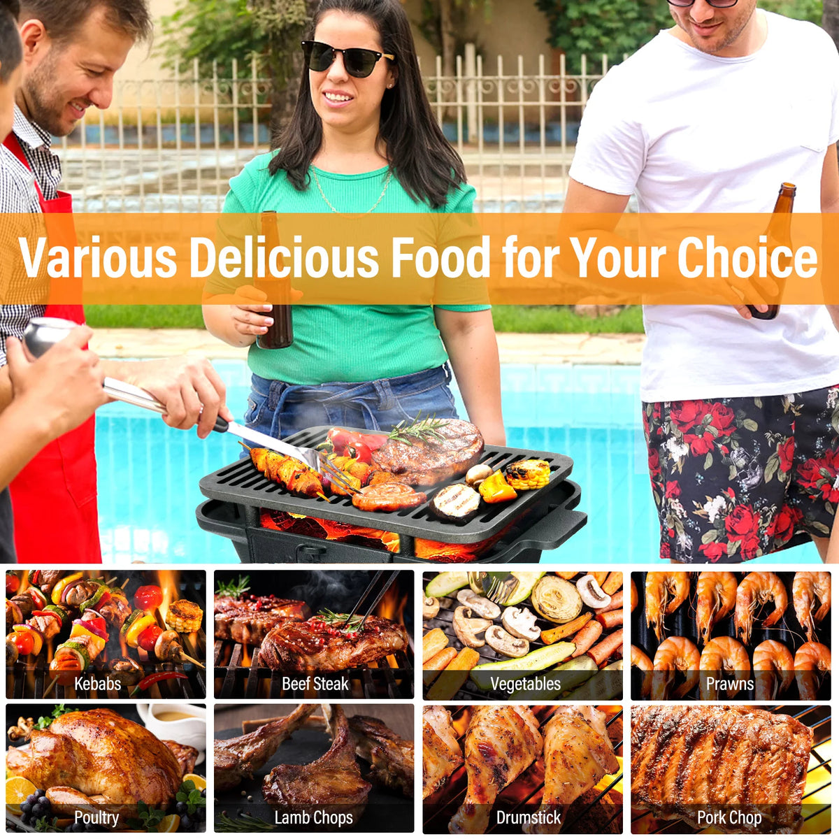 Portable Heavy Duty Cast Iron Charcoal Grill X32080