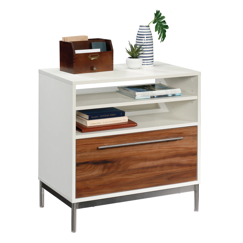 Pearl Oak Finish Lateral File Cabinet with Open Storage U23173