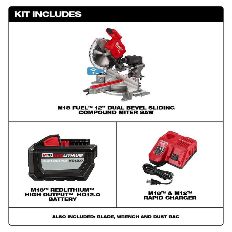 18V Lithium-Ion Brushless Cordless 12 in. Dual Bevel Sliding Compound Miter Saw Kit with Stand and Battery F966645