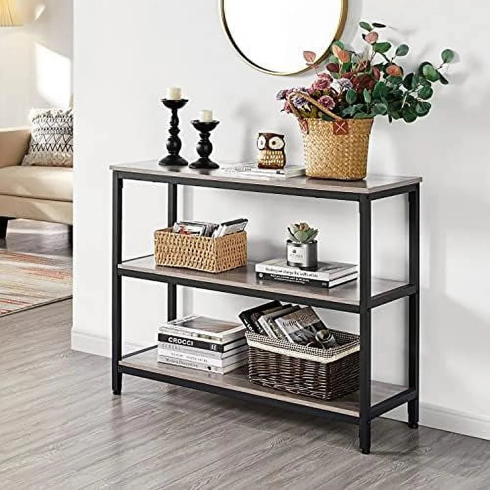 Console Table with Storage Metal Frame 40 x 14 x 32 Inches Gray J69532