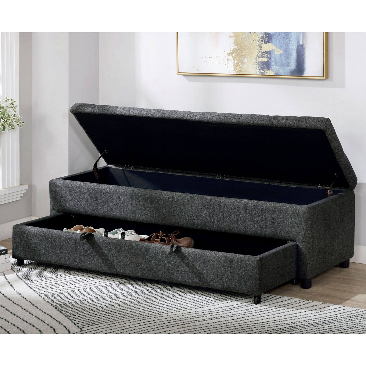 Dark Grey Tufted Storage Bench Y2772