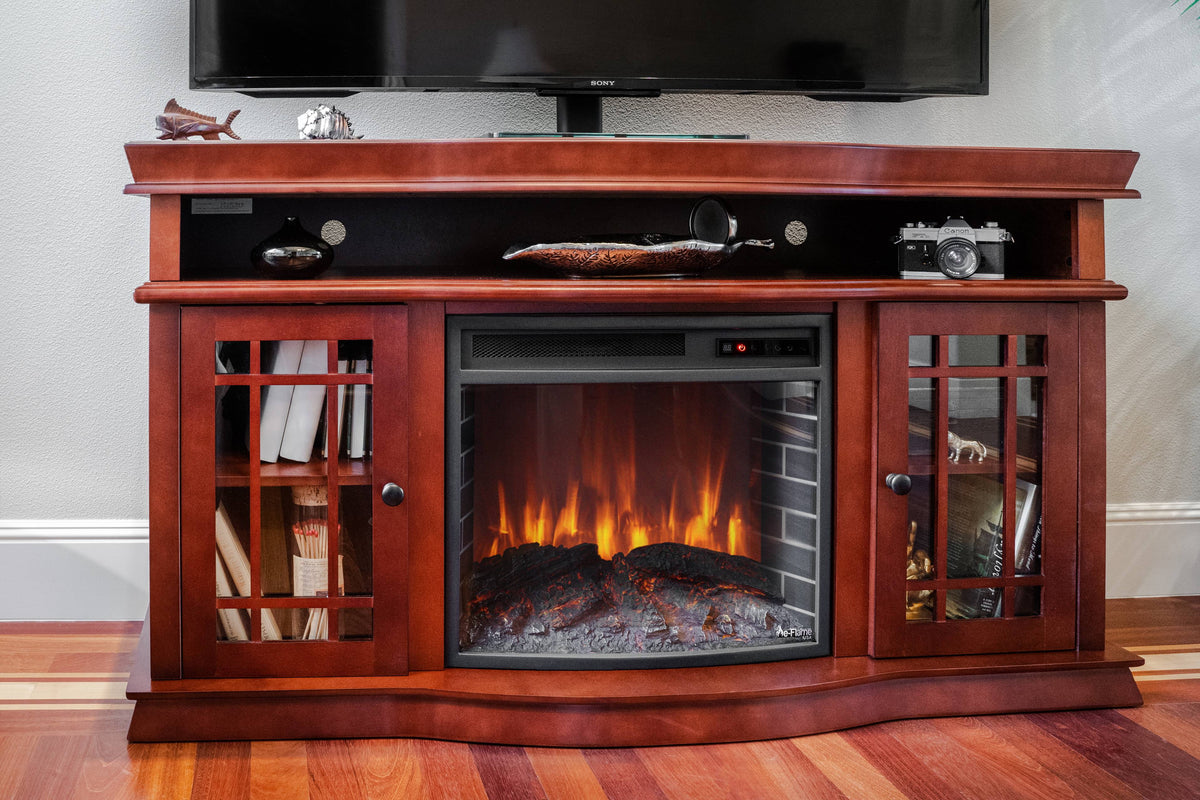 60" x 33" Warm Cherry Finish Fireplace TV Stand R647522