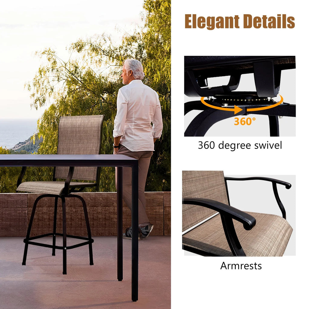 Tan Metal Bistro Chair and Table Set of Three Y349