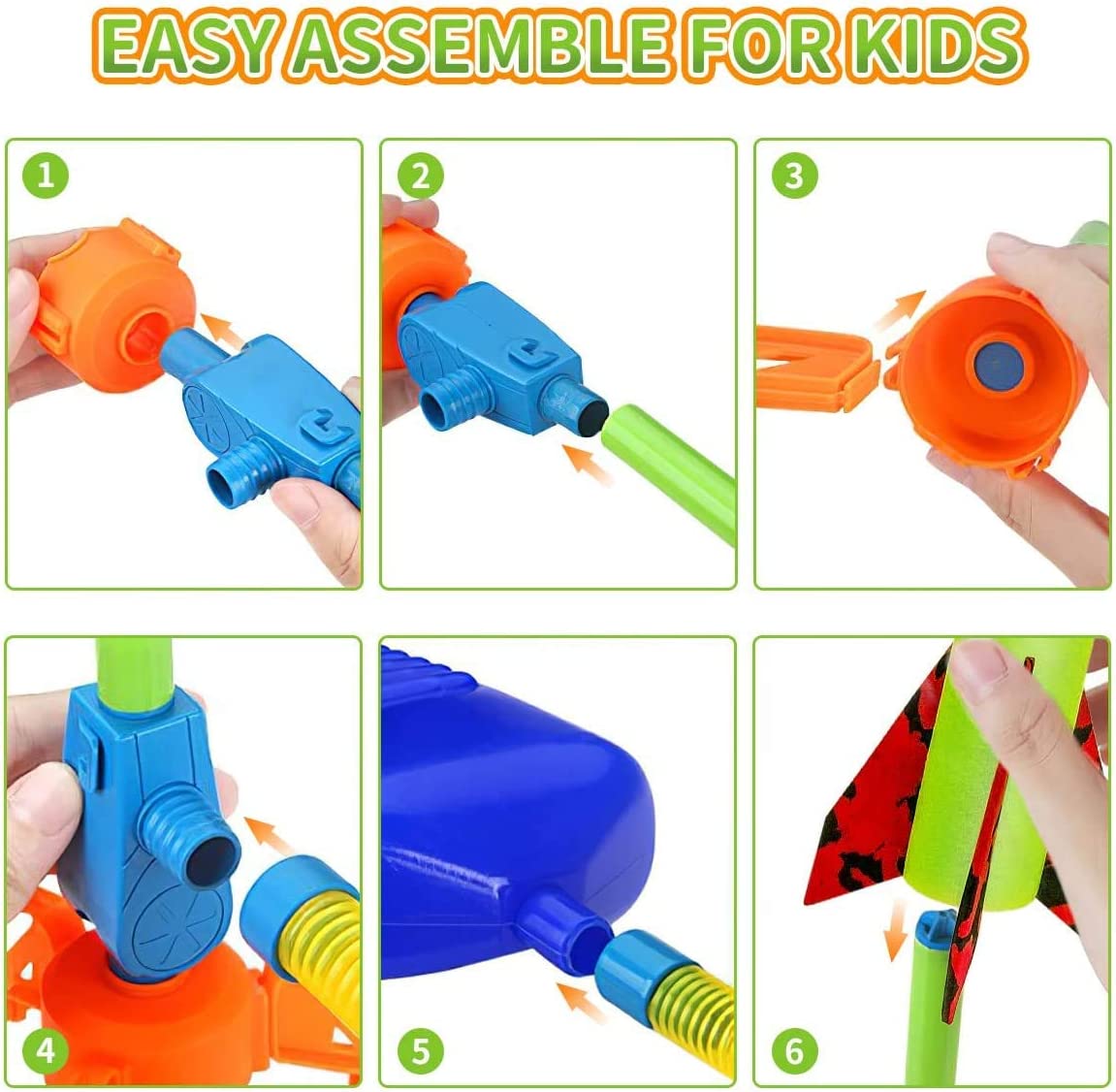 6 Foam Rockets Toy Air Rocket Launchers Glow in the Dark R1380