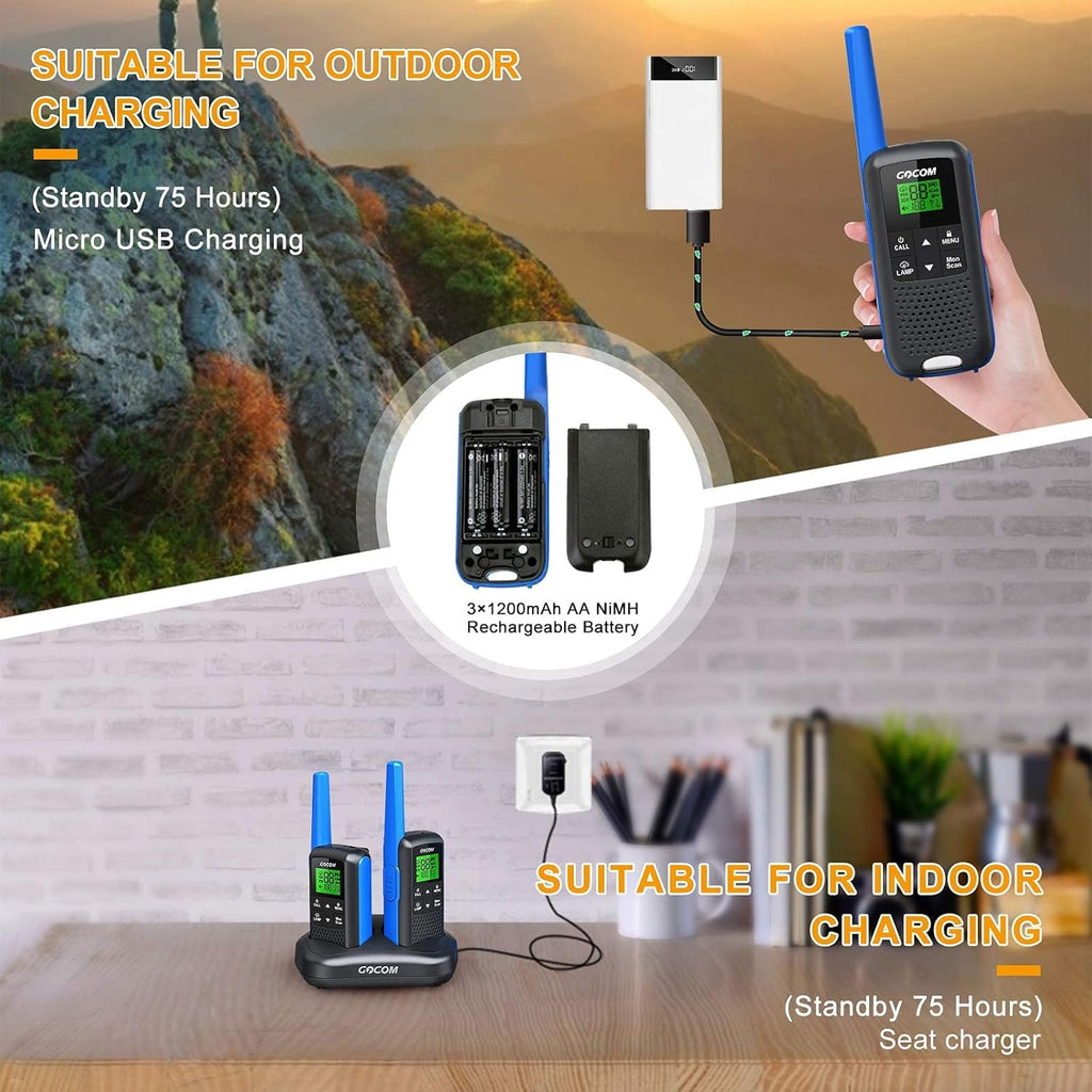 Adults Walkie Talkies Long Range IPX4 Waterproof Two Way Radio Rechargeable 22 Channel 4 Pack A88443