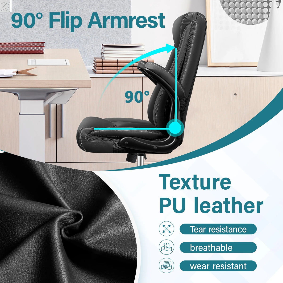 Black Ergonomic Leather Office Chair with Lumbar Support F637