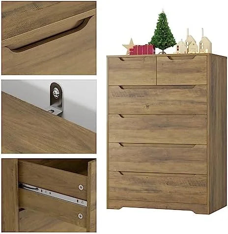Modern 6 Drawer Wood Dresser with Cut-Out Handles H476