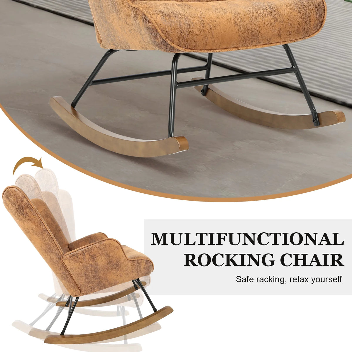 Brown Polyester Rocking Chair with Wooden Base O951294