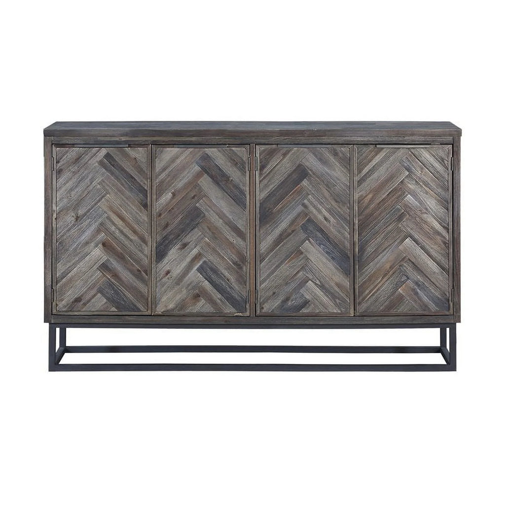 Solid Wood Herringbone 4-Door Credenza U3582