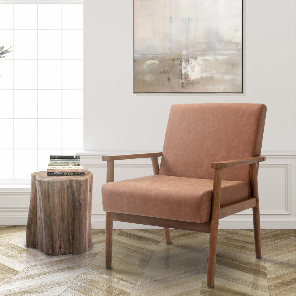 Mid-century Modern Solid Wood Brown Faux Leather Armchair C217843