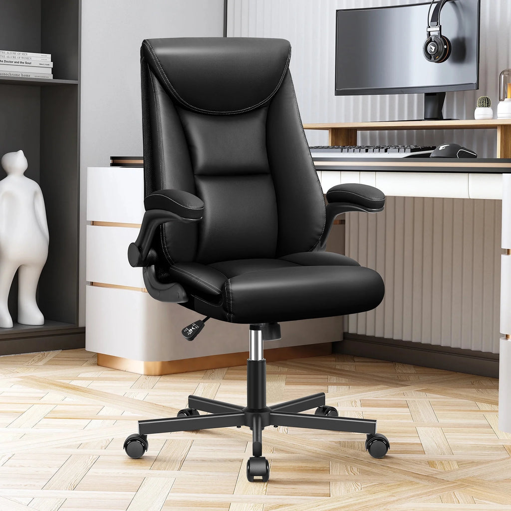 Black Ergonomic Leather Office Chair with Lumbar Support F637