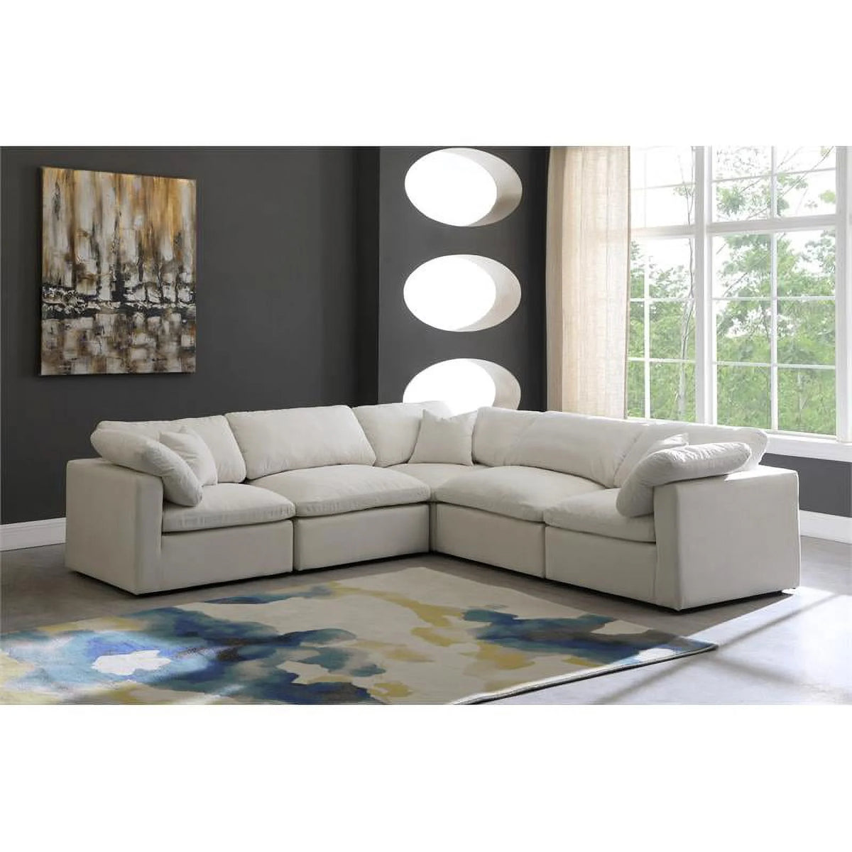 Cream Velvet Modular Sectional M77405