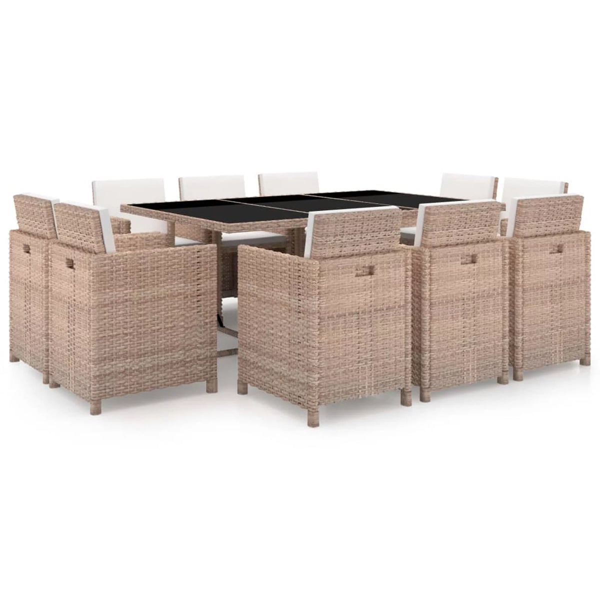 11 Piece Patio Dining Set with Seat Cushion Beige Poly Rattan W599887