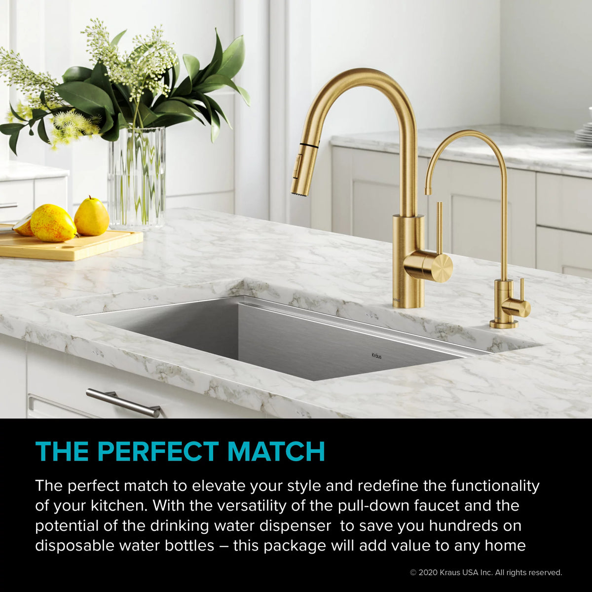 Pull-Down Kitchen Faucet and Water Filter Faucet Combo in Brushed Brass T840